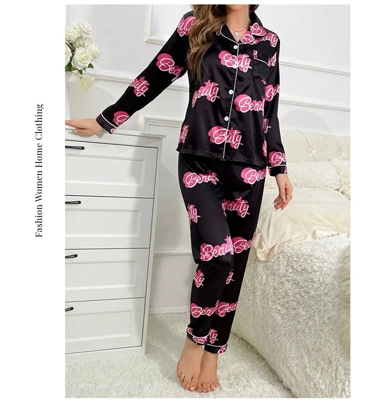 Pijama camisero de satén con estampado de gatos