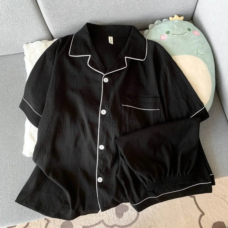 Pijama camisero liso para hombre de tejido fino