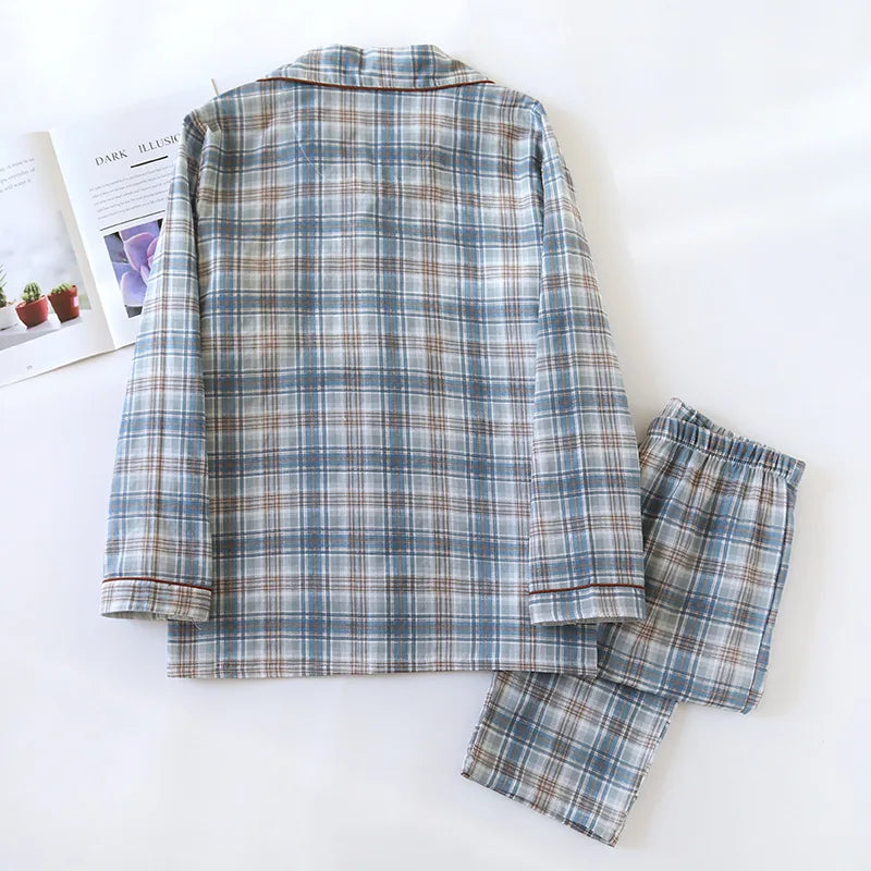 Pijama camisero de algodón para hombre a cuadros