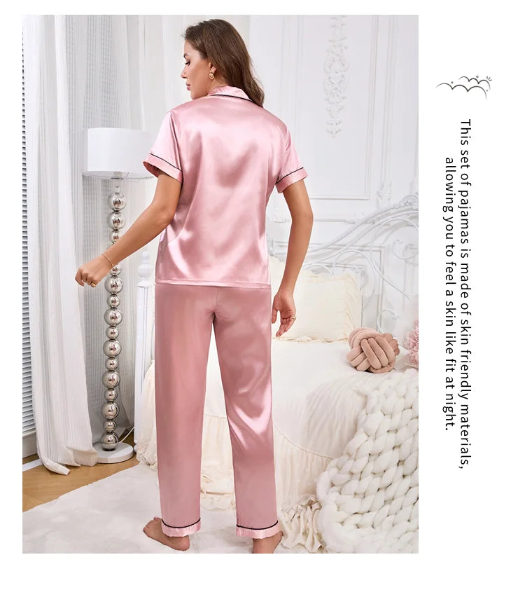 Pijama camisero de manga corta y pantalón satinado