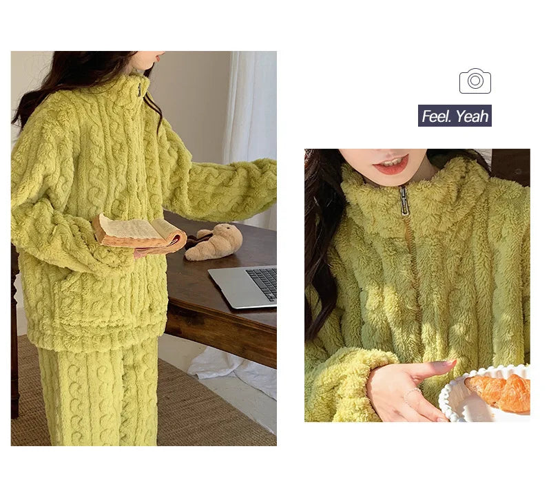 Pijama de franela gruesa para mujer en colores lisos
