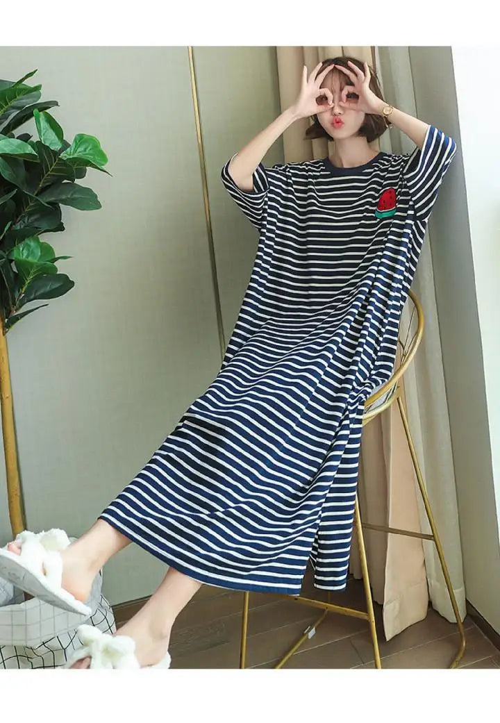 Camisón remerón largo a rayas de manga media