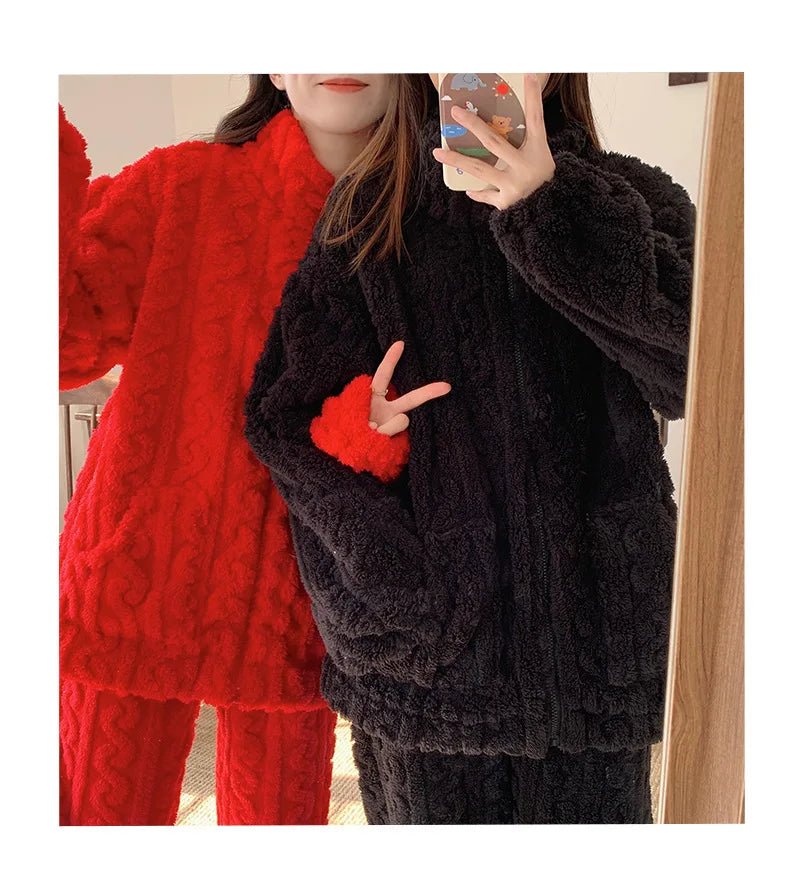 Pijama de franela gruesa para mujer en colores lisos