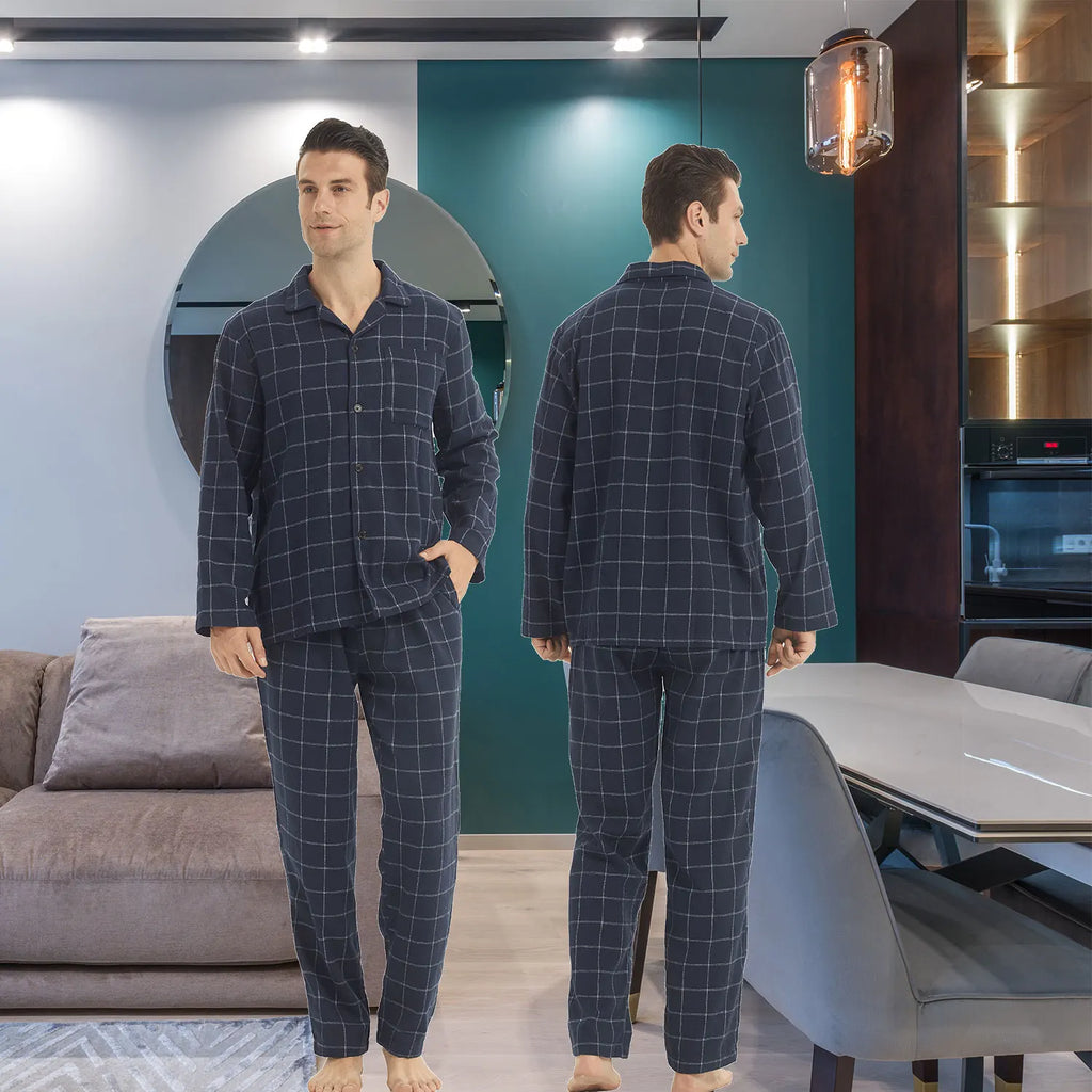 Pijama camisero de franela para hombre con bolsillos