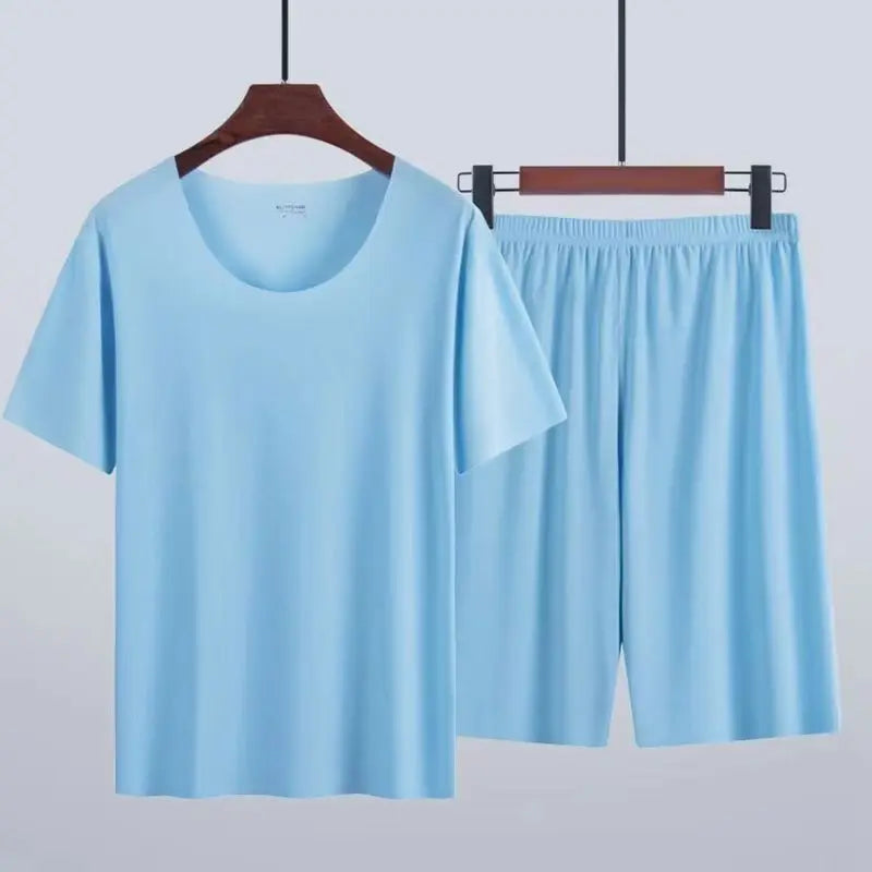 Conjunto de dormir para hombre liso con cuello redondo
