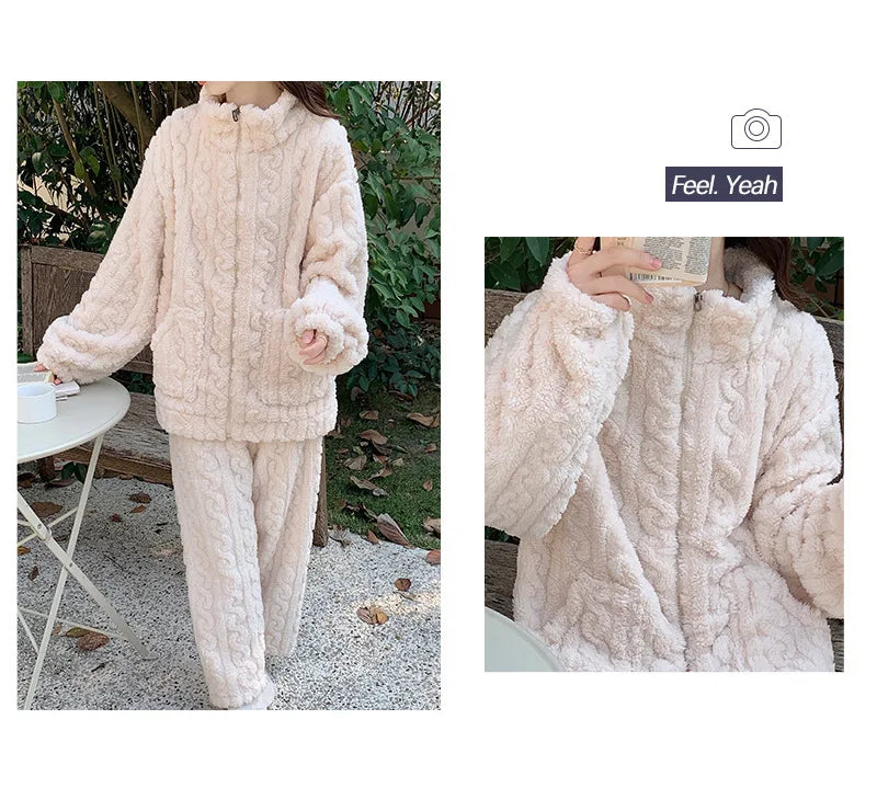 Pijama de franela gruesa para mujer en colores lisos