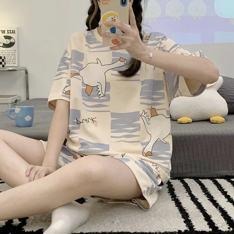 Pijama de remera y short para mujer con dibujos de animales