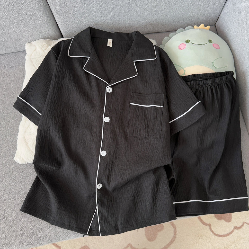 Pijama camisero liso para hombre de tejido fino
