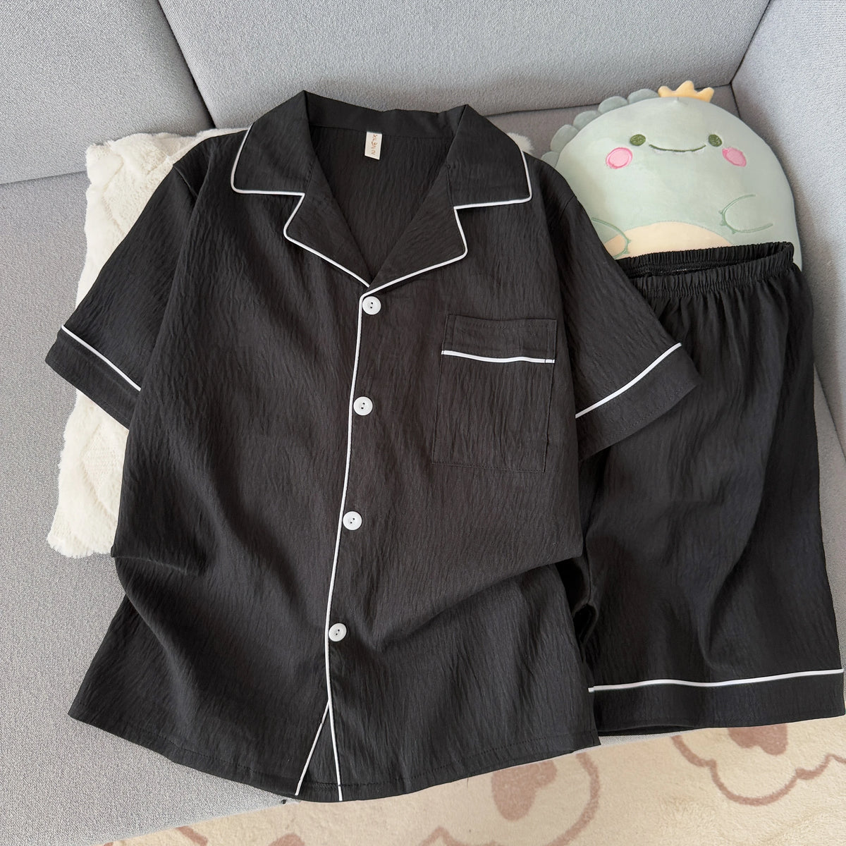 Pijama camisero liso para hombre de tejido fino