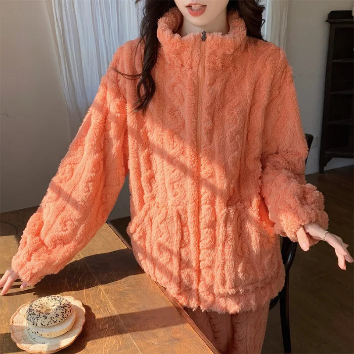 Pijama de franela gruesa para mujer en colores lisos
