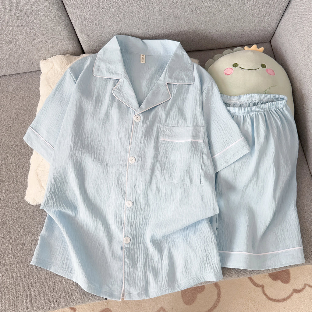 Pijama camisero liso para hombre de tejido fino