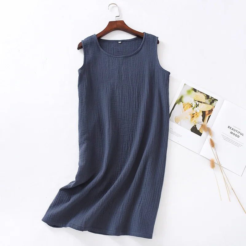 Camisón musculosa de algodón crepé con cuello redondo