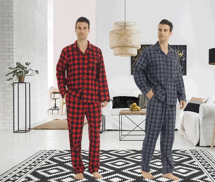 Pijama camisero de franela para hombre con bolsillos
