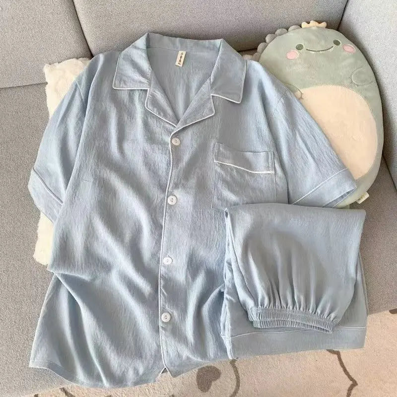 Pijama camisero liso para hombre de tejido fino