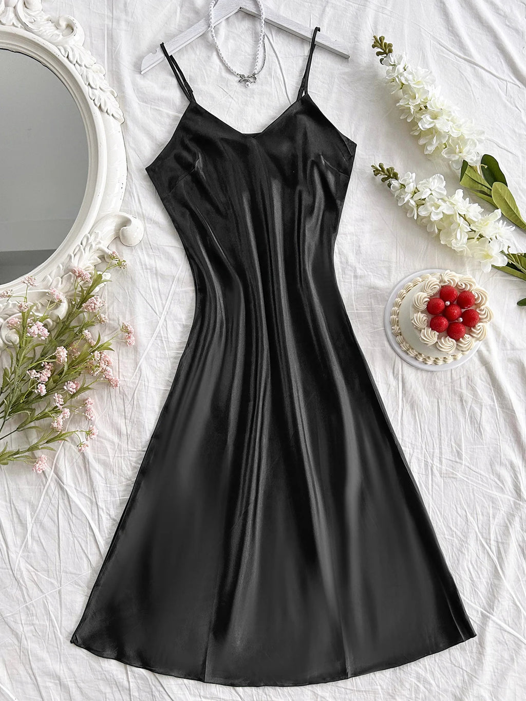 Camisón liso sin mangas con escote en V y corte largo