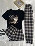 Pijama de tres piezas con remera, short y pantalón largo