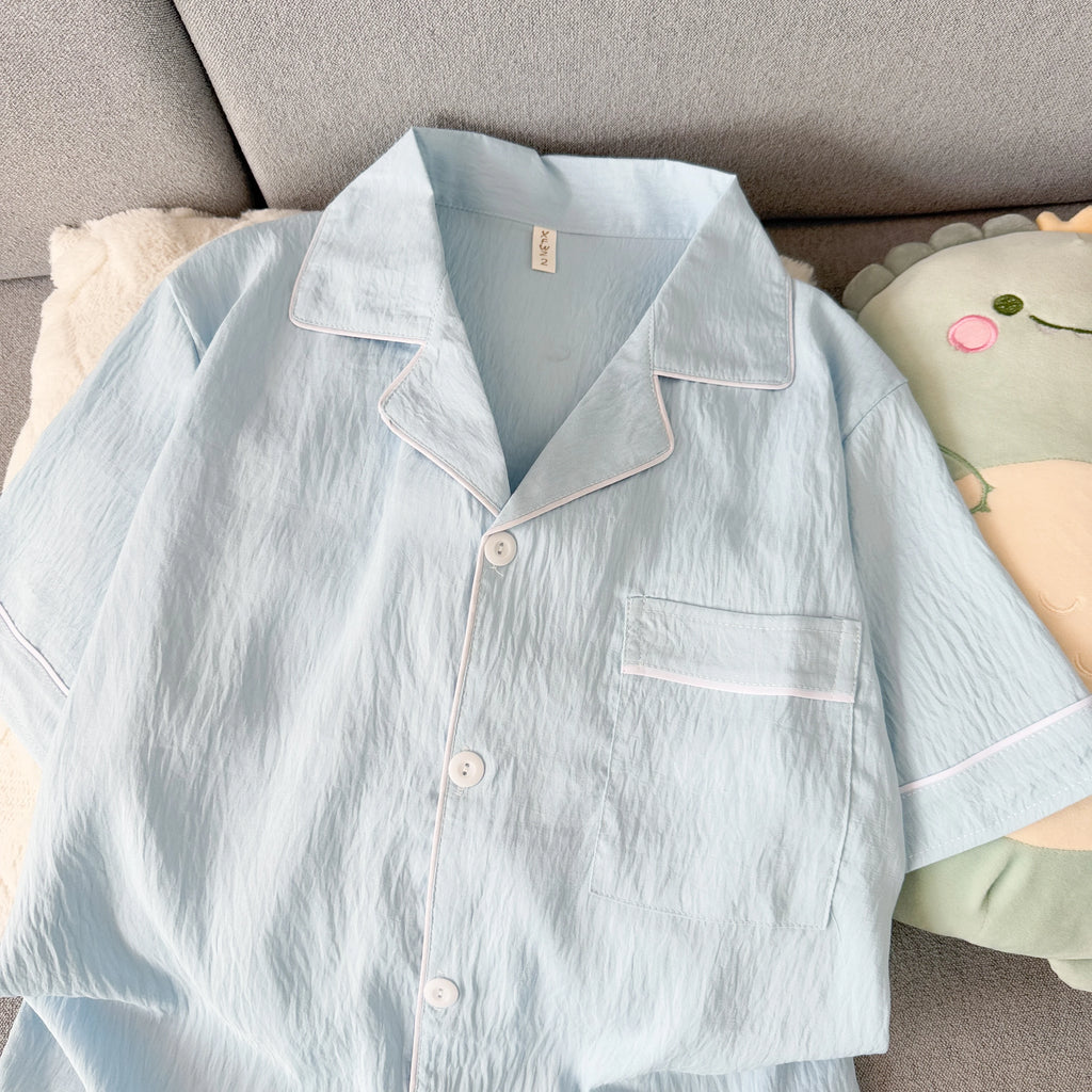 Pijama camisero liso para hombre de tejido fino