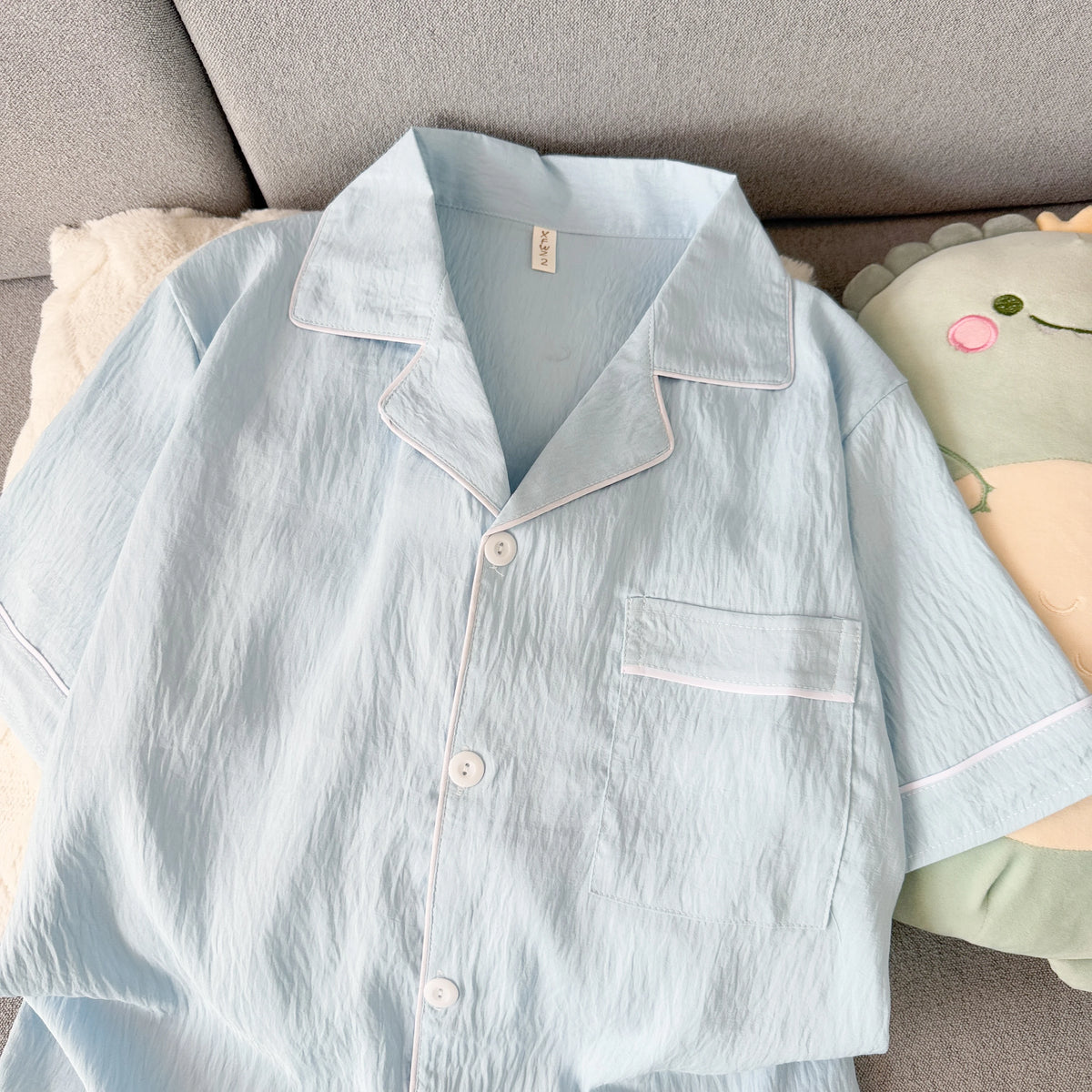 Pijama camisero liso para hombre de tejido fino