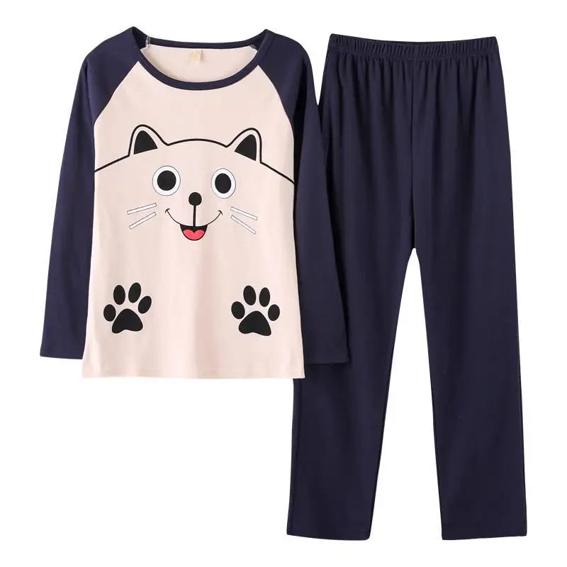 Pijama largo de punto con dibujos y cuello redondo
