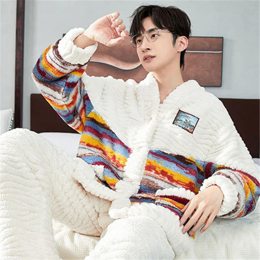 Pijama de polar para hombre con chaqueta abotonada