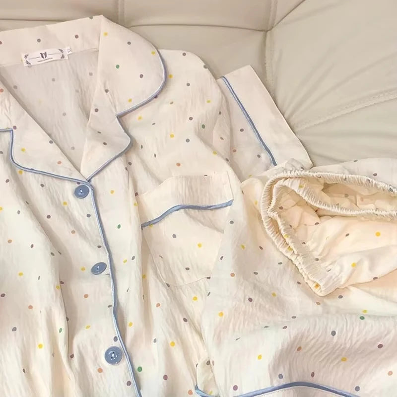 Pijama camisero corto de algodón y elastano con lunares