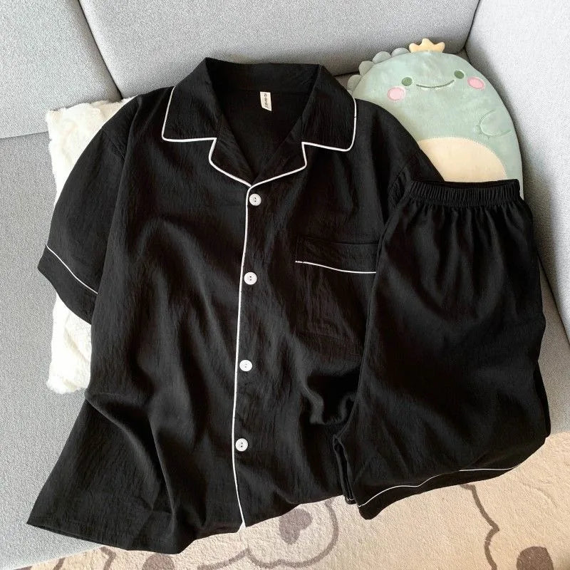 Pijama camisero liso para hombre de tejido fino