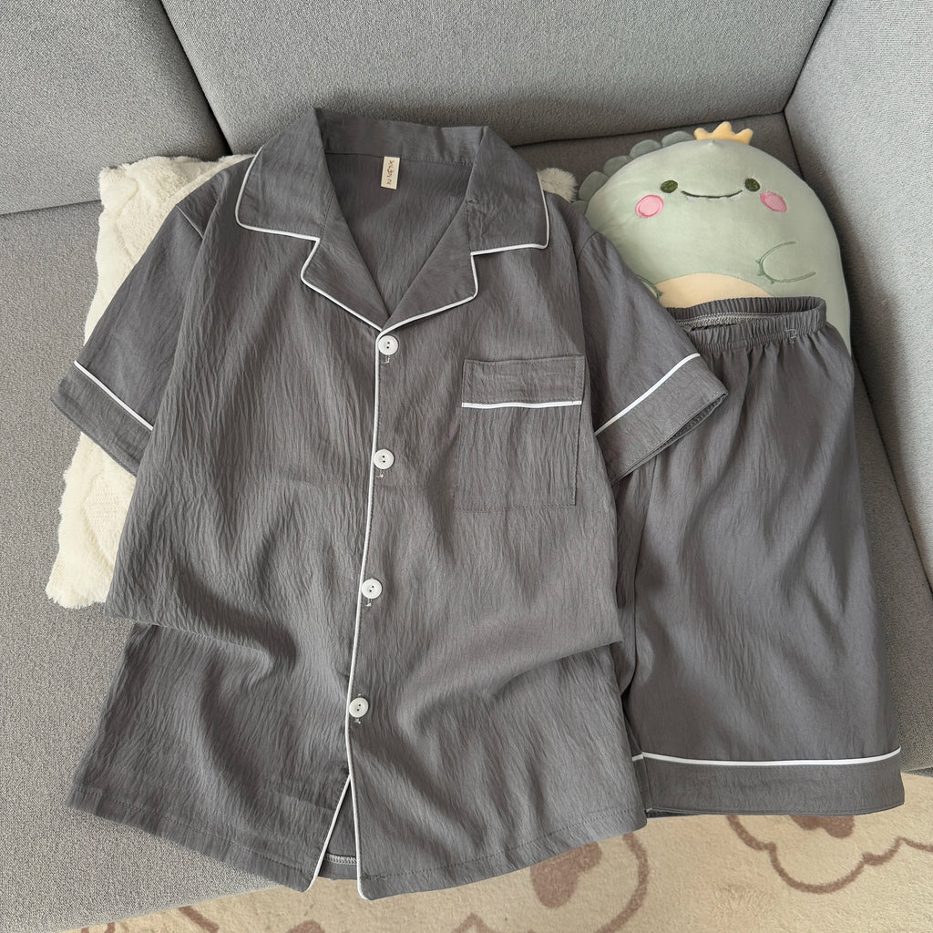 Pijama camisero liso para hombre de tejido fino