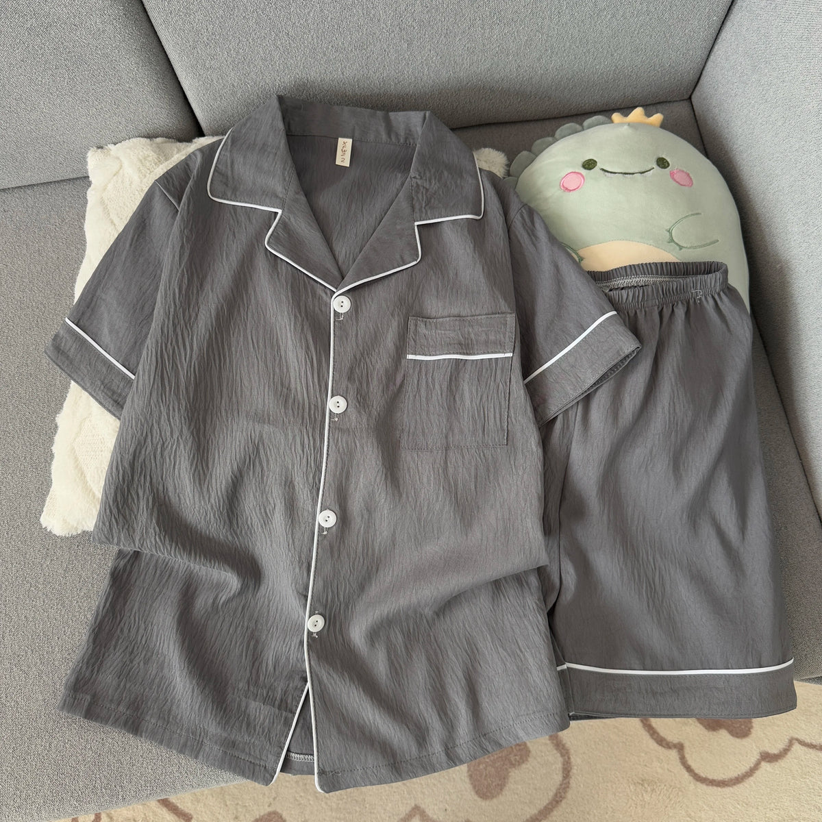 Pijama camisero liso para hombre de tejido fino