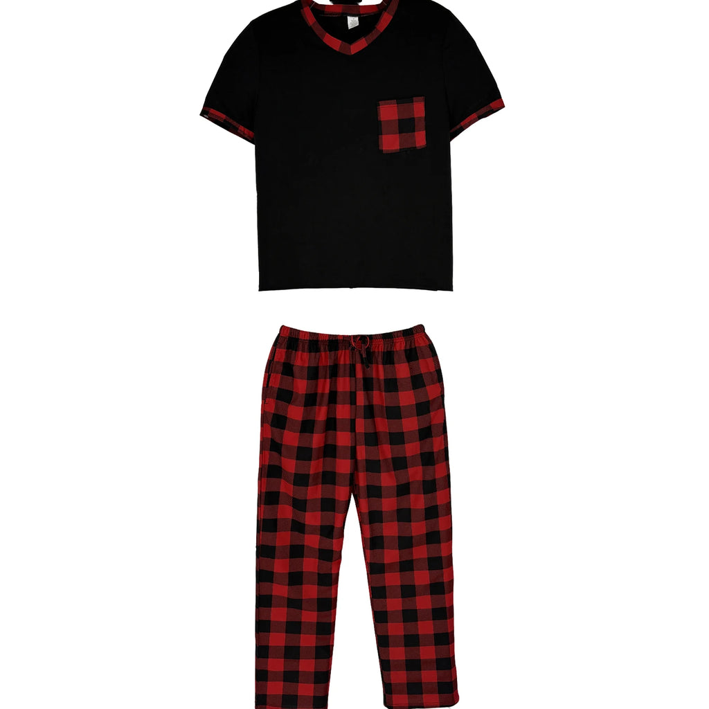 Pijama para hombre con cuello en V y pantalón a cuadros