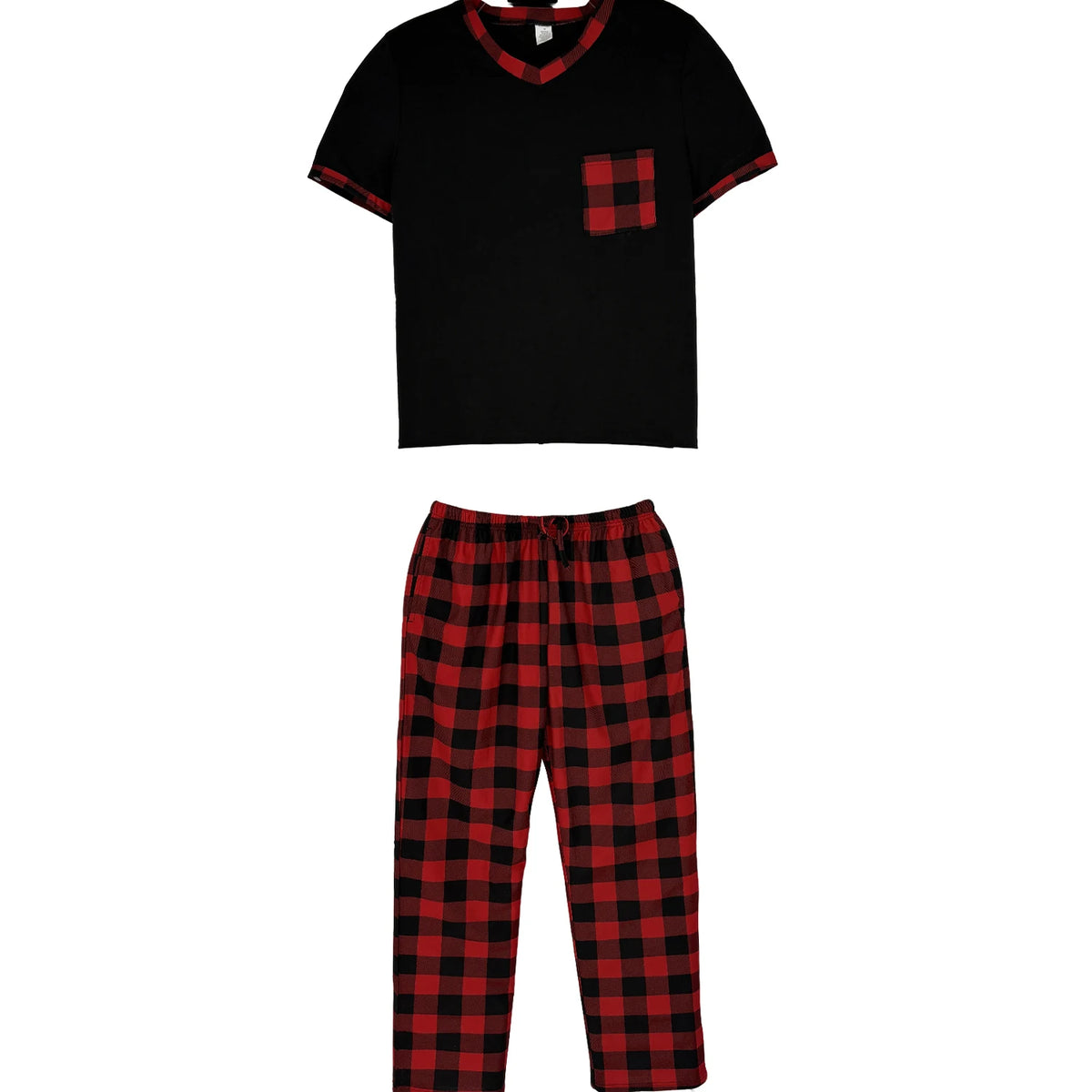 Pijama para hombre con cuello en V y pantalón a cuadros