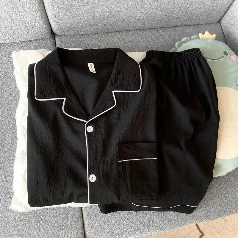 Pijama camisero liso para hombre de tejido fino