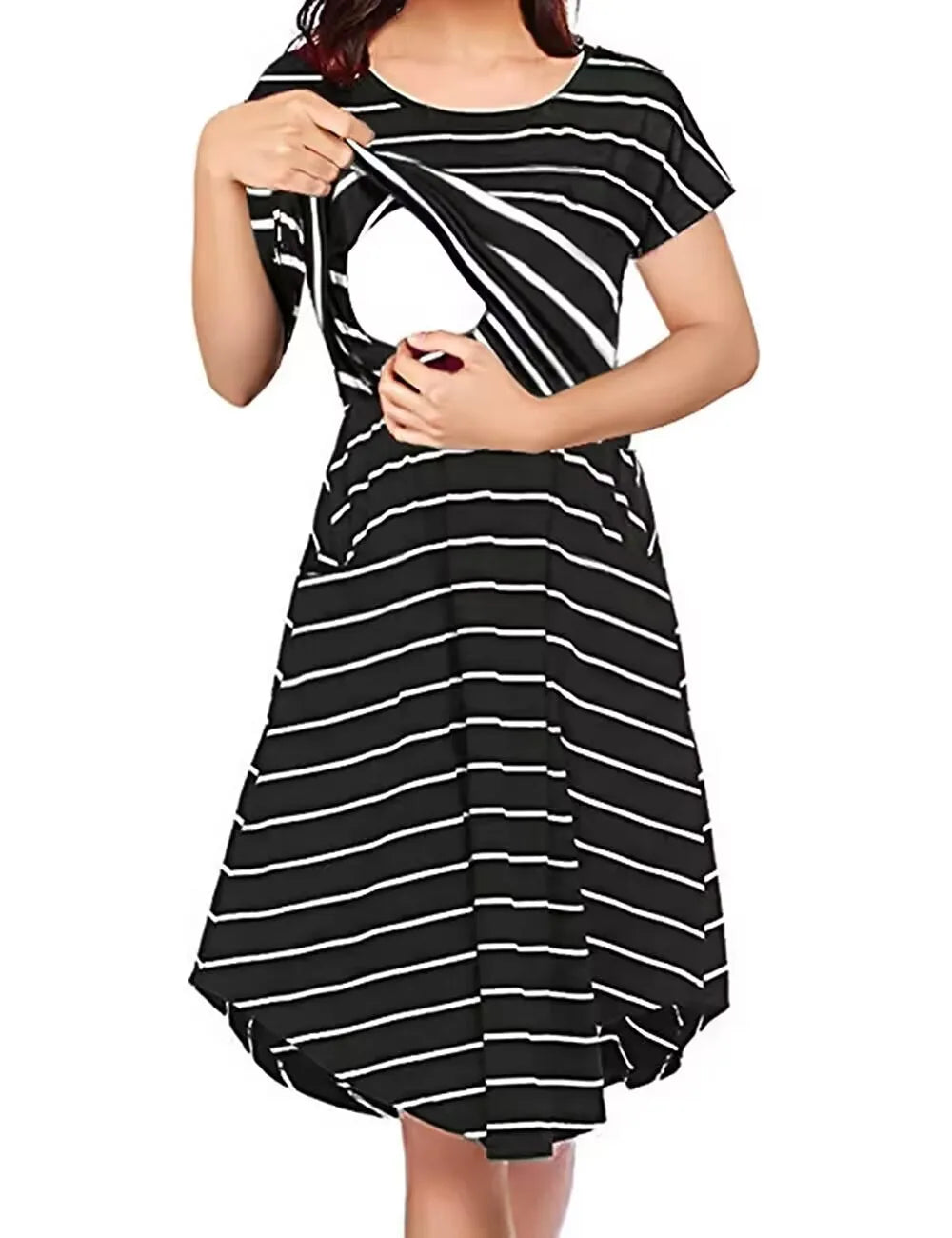 Camisón de maternidad y lactancia a rayas con volados