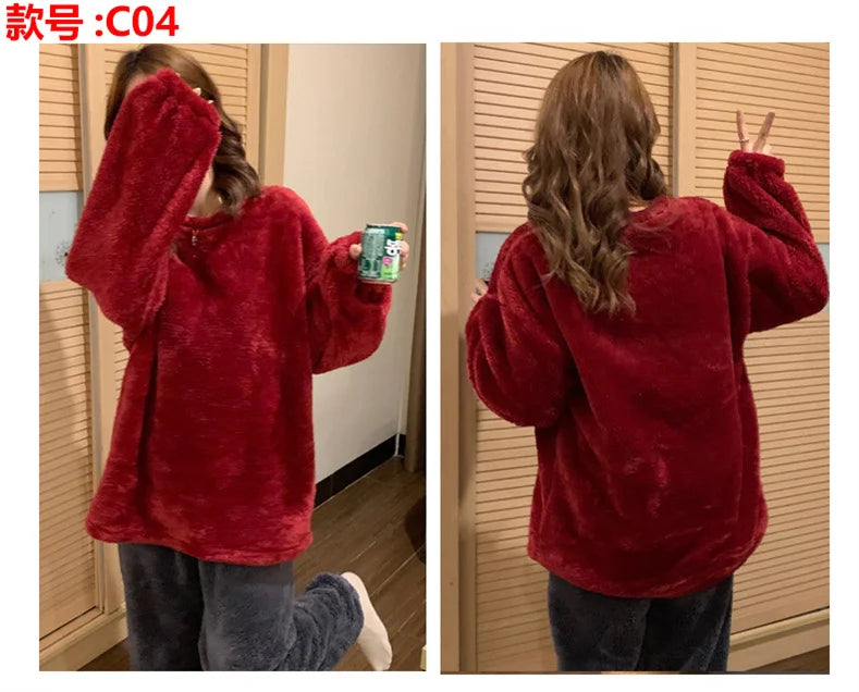 Pijama de polar liso para mujer de dos piezas