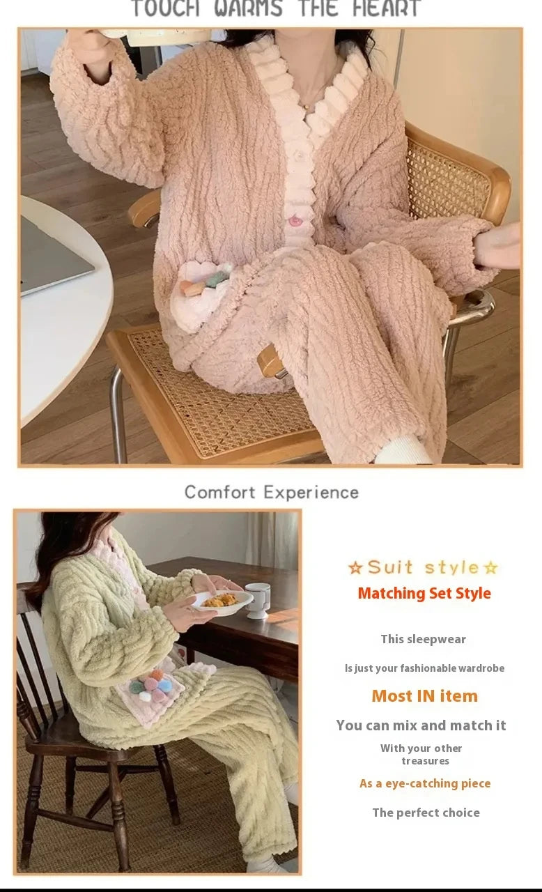 Pijama de franela floral para mujer con escote en V