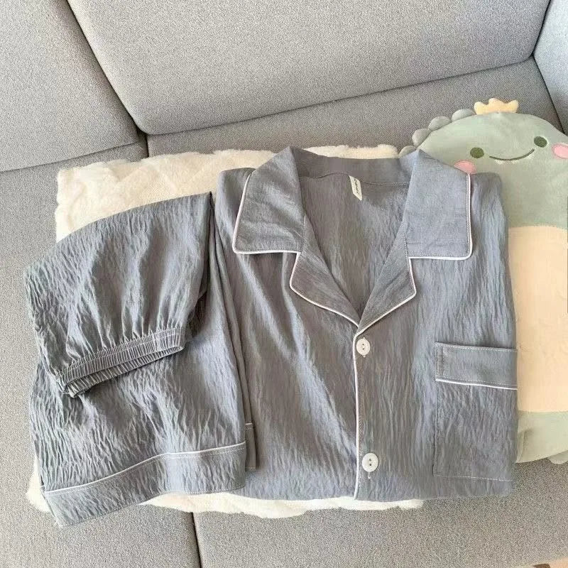Pijama camisero liso para hombre de tejido fino