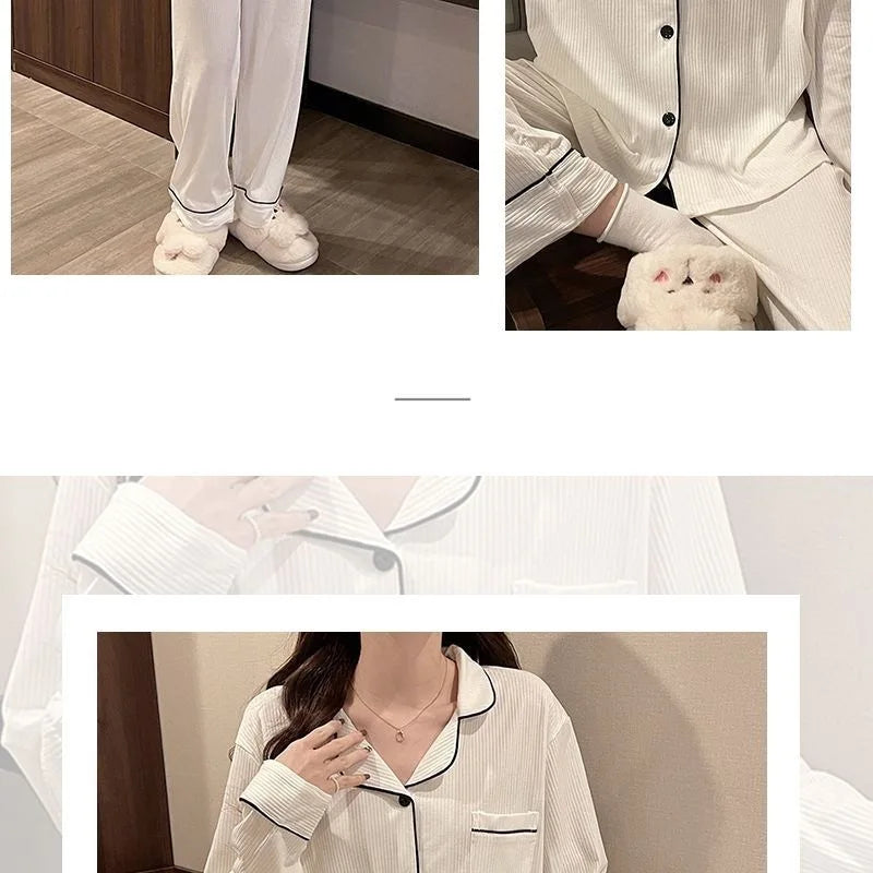 Pijama liso para mujer con solapas y pantalón al tobillo