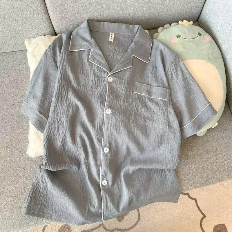 Pijama camisero liso para hombre de tejido fino