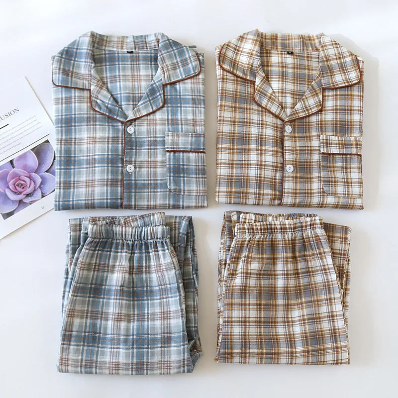 Pijama camisero de algodón para hombre a cuadros
