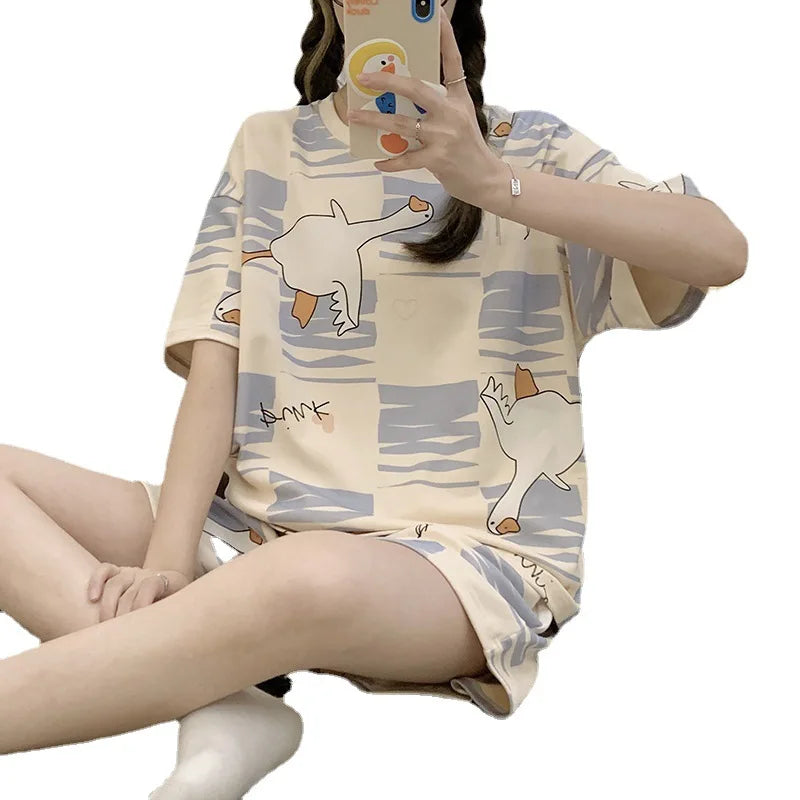 Pijama de remera y short para mujer con dibujos de animales