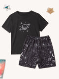 Pijama para hombre con estampa de planetas y manga corta