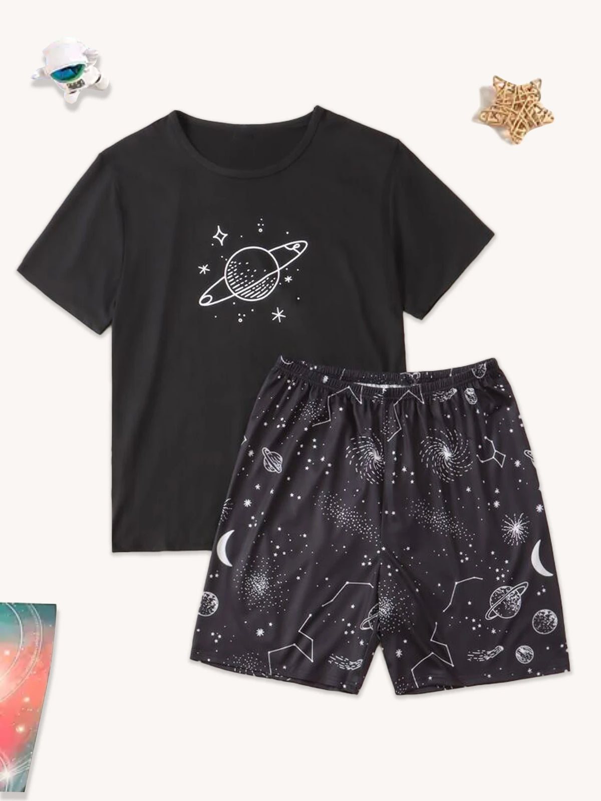 Pijama para hombre con estampa de planetas y manga corta