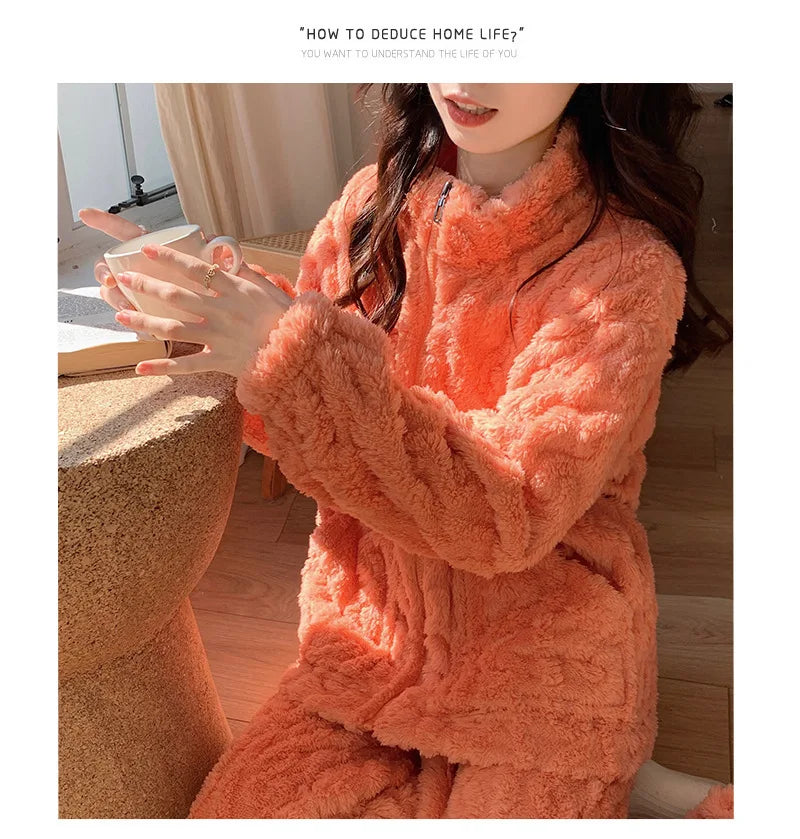 Pijama de franela gruesa para mujer en colores lisos