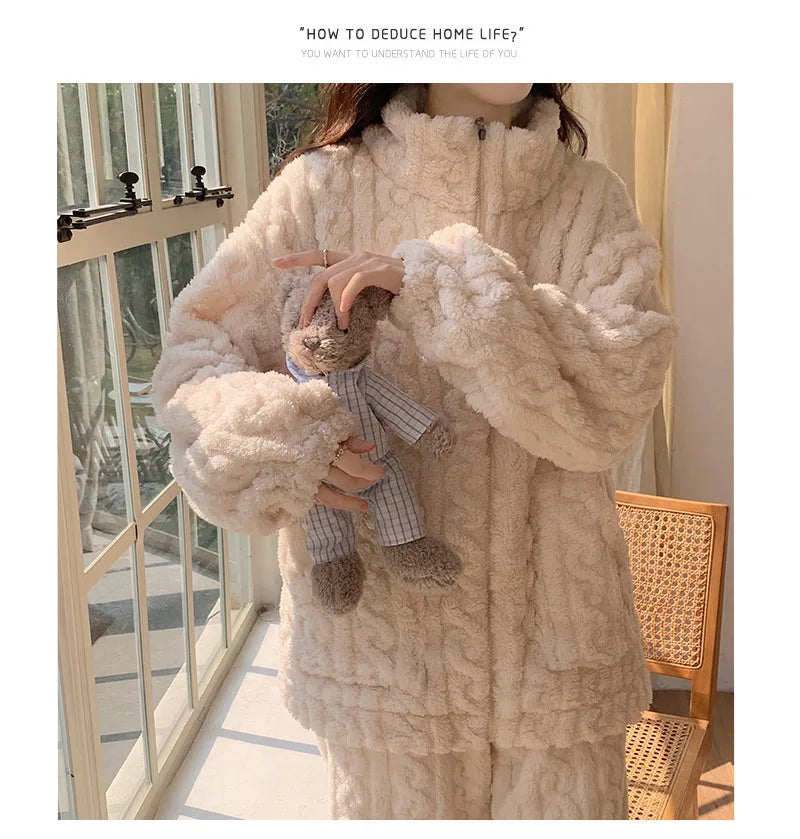 Pijama de franela gruesa para mujer en colores lisos