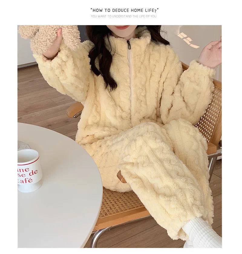 Pijama de franela gruesa para mujer en colores lisos