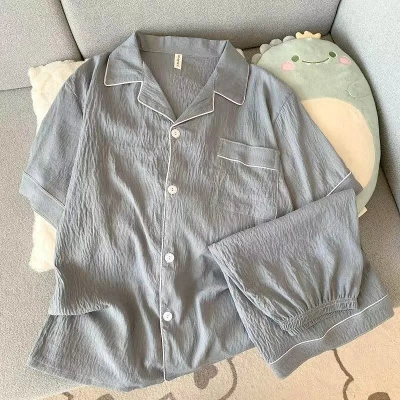 Pijama camisero liso para hombre de tejido fino