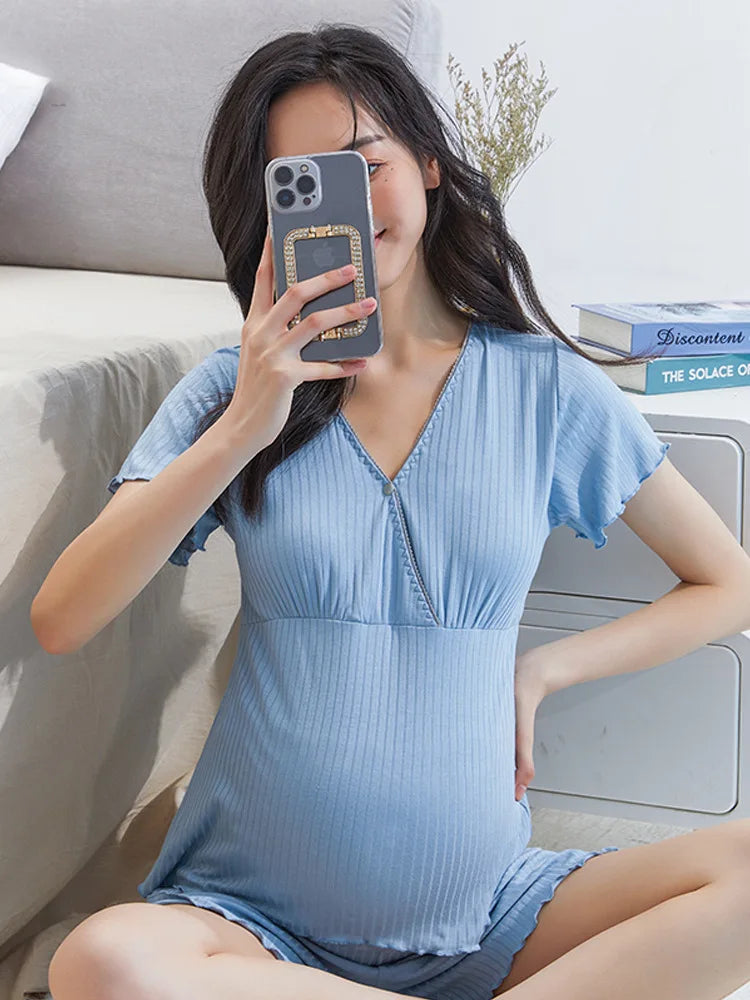 Pijama de lactancia de modal con escote en V