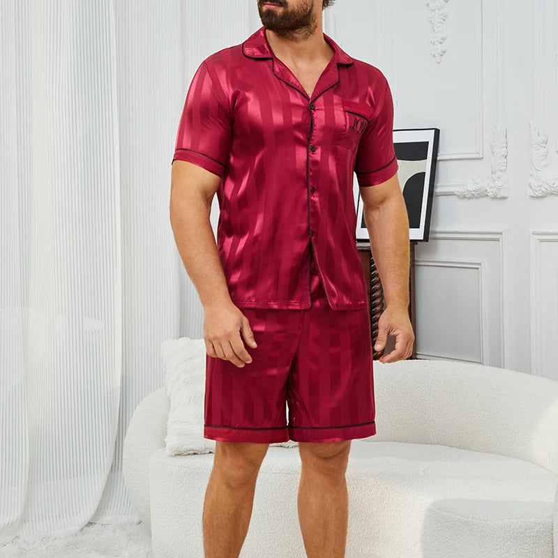 Pijama corto para hombre a cuadros con camisa abotonada