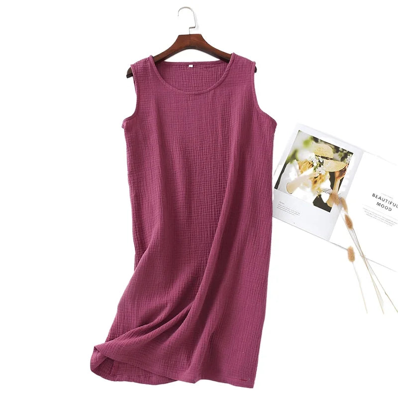 Camisón musculosa de algodón crepé con cuello redondo