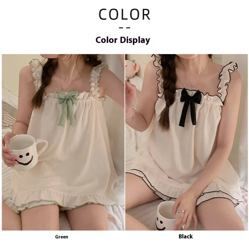 Pijama de musculosa con moño y short de cuello cuadrado