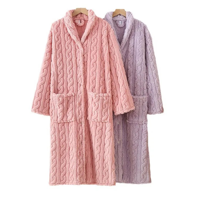 Bata para mujer de invierno con botones y escote en V